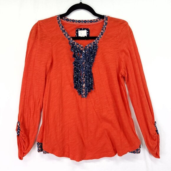 Anthropology Postmark Long Sleeve Top Size Small Ruffle Henley Tshirt - Picture 1 of 10